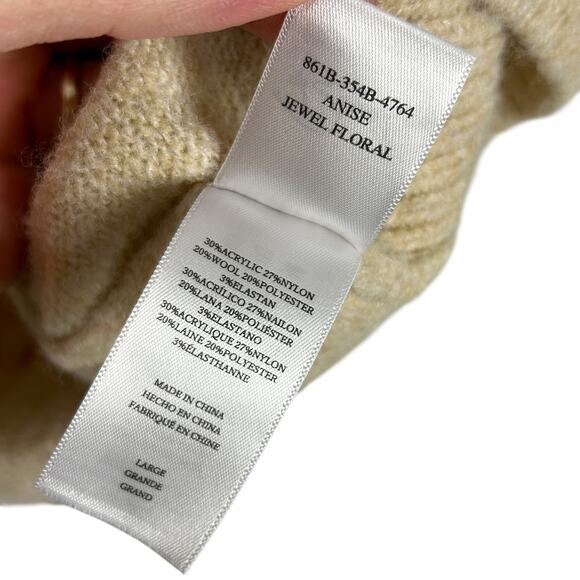 Rails Cream Long Sleeve Wool Blend Floral Crew Neck Soft Sweater L - Picture 7 of 7